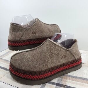 UGG Tasman LTA Re-Wool Driftwood Brown Red Braid Slippers Womens Size 8